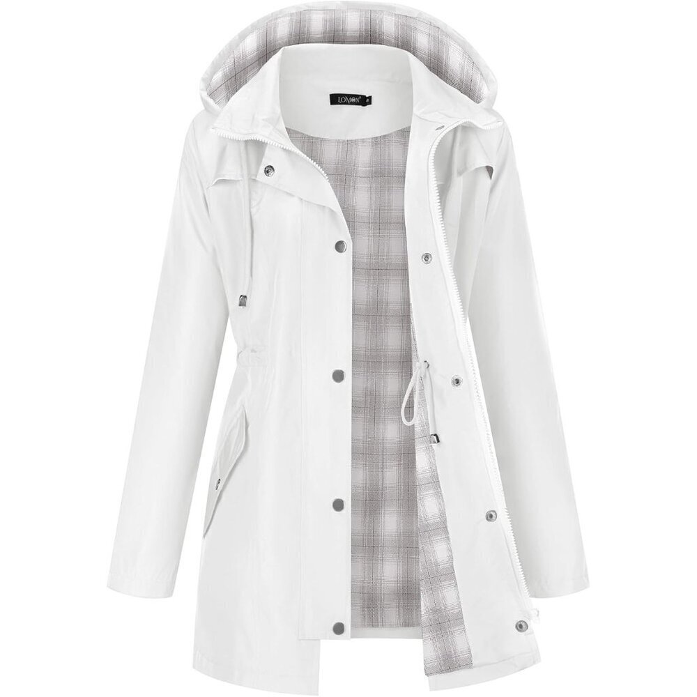 Women White Hiking Raincoat Women Waterproof Jacket Lightweight Hood